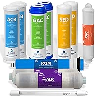 1 Year Reverse Osmosis System Filter Set – 11 Filters with 50 GPD RO Membrane, Carbon GAC ACB PAC, Sediment SED, Alkaline, and UV Filters – 10 inch Size Replacement Water Filters…