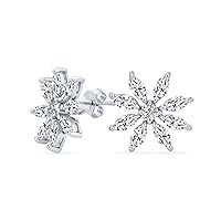Holiday Party Christmas Flower Frozen Winter AAA Cubic Zirconia Encrusted Snowflake Stud Earrings for Women Teen Gold Plated .925 Sterling Silver