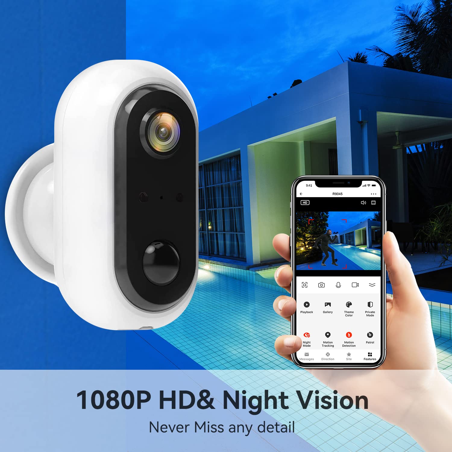 VENZ 2.4G Wireless Battery Powered Camera, for Home Security,Night Vision,1080P Video with Motion Detection, 2-Way Audio, IP65 Waterproof, Work with Alexa