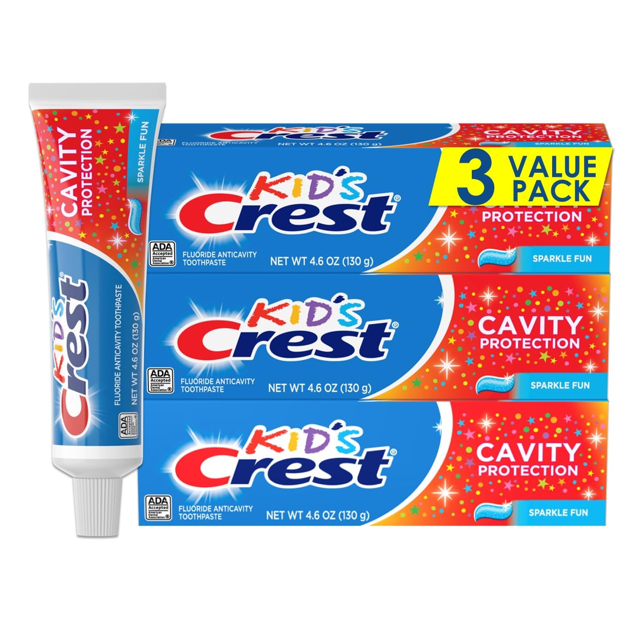 Crest Kid's Cavity Protection Toothpaste (children and toddlers 2+), Sparkle Fun, 4.6 Oz (Pack of 3)