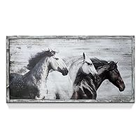 Western Horse Picture Wall Decor: Framed Gray Horse Painting Prints - Artwork for Farmhouse Living Room - 48x24