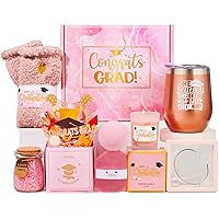 2024 Graduation Gifts for Her Congratulations Gifts Basket for Women Girls with Graduation Wine Tumbler, Pop-Up Graduation Cards and Grad Bracelet Candle Flurry Socks Self Care Gift Set