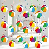 60pcs Beach Ball Party Foil Swirl Decorations Summer Pool Ball Ceiling Hanging Decor Swirls Beach Ball Cutouts Party Supplies for Kids Birthday Baby Shower Summer Party Favor Indoor Outdoor Decor