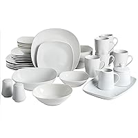 Gibson Home Amelia Court Porcelain Dinnerware Set, Service for 6 (39 pcs), White (Soft Square)