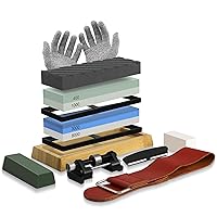 Knife Sharpening Stone Kit, Professional Whetstone Sharpener Stone Set, Premium 4 Side Grit 400/1000 3000/8000 Whetstone Sharpener Kit - Cut Resistant Gloves, Honing Guide, Leather Strop