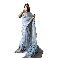 Indian Designer Trendy Organza Floral Printed Saree Girl Collage Theme Party Wear Woman sari 5824