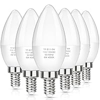 MAXvolador E12 LED Candelabra Light Bulbs 60W Equivalent, 4000K Neutral White 600 Lumens Chandelier Bulb, 6W B11 Candle Base, Non-Dimmable, Pack of 6