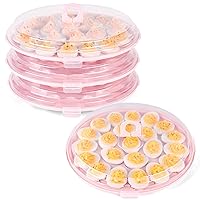 HANSGO 3PCS Deviled Egg Platter with Lid, Pink Plastic Deviled Egg Tray Carrier with 66 Slots for Holidays Parties Home Kitchen