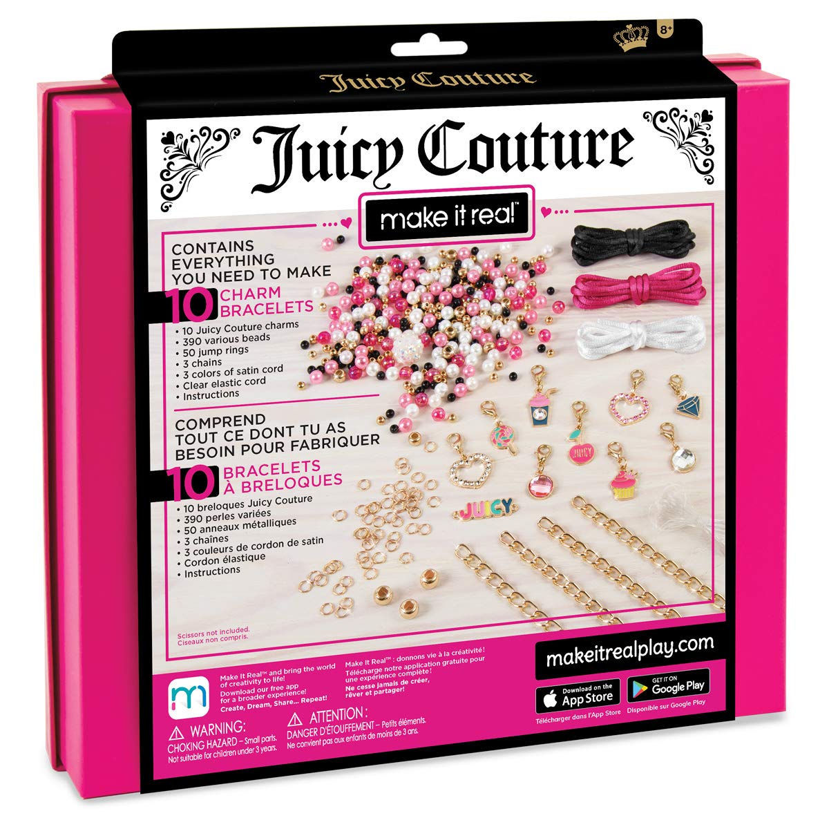 Make it Real - Juicy Couture Pink and Precious Bracelets - DIY Charm Bracelet Kit with Beads for Tween Jewelry Making - Jewelry Making Kit for Girls