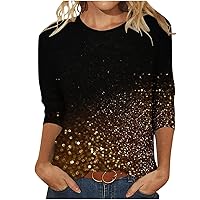 Women 3/4 Sleeve T Shirt Tie Dye Blouse Tee Rhinestone Tunic Tops Crewneck Glitter Printed Graphic Tees Blouses Summer Tops