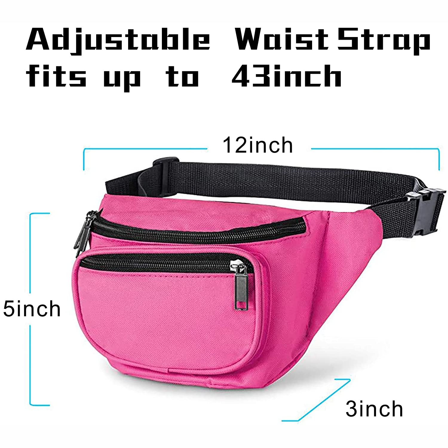 Fanny Pack, AirBuyW 3 Zippered Compartments Adjustable Strap Crossbody Festival Workout Concert Traveling Running Biking Sport Fashion Waist Fanny Pack Bag For Women Men Pink