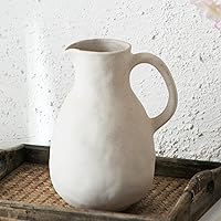 Ceramic Vase with Handle, Modern Farmhouse Pitcher Vase for Home Decor, Rustic Pottery Vase, Decorative Flower Vase, Clay Vase, Centerpieces for Living Room