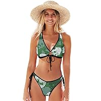 ALAZA Green Camouflage Skulls Swimsuit Bikini Women 2-Piece Swimsuit Triangle Bathing Suit Tie String Swimwear