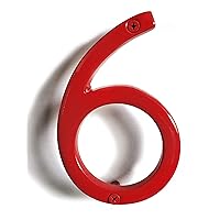 NACH Floating Mount Shadow House Address Number For Outside or Inside, Metal Modern House Numbers For Mailbox, Front Door, Maximum Rust Protection, Glossy Red, 6 inch, 6, HH-SDW6-RED-6