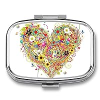 Pill Box Ballon Sunflowers Butterflies Square-Shaped Medicine Tablet Case Portable Pillbox Vitamin Container Organizer Pills Holder with 3 Compartments