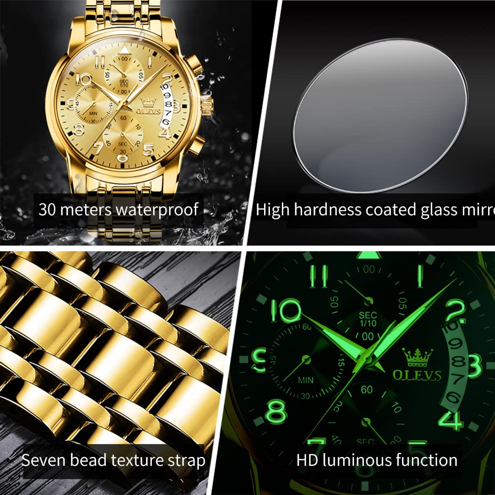 OLEVS Watches for Men with Date Luxury Big Face Waterproof Mens Wristwatch  Analog Dress Two Tone Stainless Steel Man Watch Luminous Relojes De Hombre