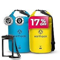 Earth Pak Waterproof Dry Bag - Roll Top Waterproof Backpack Light Blue 5L & Yellow 5L