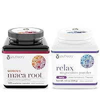 Youtheory Women's Maca Root, Vegetarian Capsules,120ct Relax Magnesium Powder, Berry Flavor 4.4oz Value Bundle