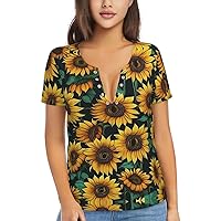 Sunflower Women's Flowy Tops,V-Neck T-Shirts, Plus Size Blouses with Short Sleeves, Suitable for Summer,Work Wear