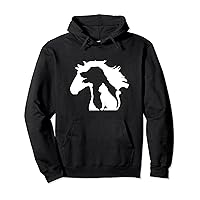 Horse Dog & Cat, Minimalist Art, Abstract Silhouette Overlay Pullover Hoodie