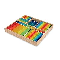 Kinderfeets Mixed Blocks | 100 Solid Pinewood Building Blocks with Wooden Storage Tray - Classic Wooden Blocks for Toddlers Ages 2+ (Rainbow)