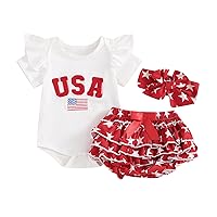 Independence Day Newborn Baby Girl 3PC Clothes Fly Sleeve 4th of July Infant Girl Star Tutu Shorts Headband