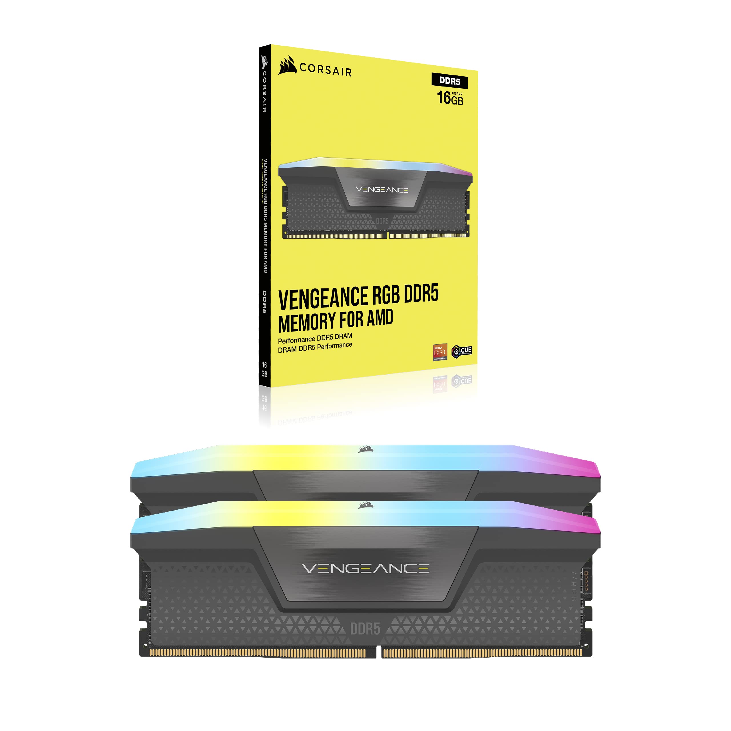 CORSAIR VENGEANCE RGB DDR5 RAM 32GB (2x16GB) 6000MHz CL36 AMD EXPO iCUE Compatible Computer Memory - Gray (CMH32GX5M2E6000Z36)