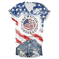 Womens Independence Day T-Shirt Casual Short Sleeve July 4th Tops Funny Cute Patriotic Oversized V Neck Graphic Tees