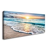 S02262 Canvas Prints Wall Art Beach Sunset Ocean Waves Nature Pictures Stretched Canvas Wooden Framed for Living Room Bedroom and Office