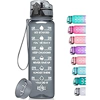 32oz/26oz Motivational Water Bottle with Time Marker & Fruit Strainer, Leak-proof BPA Free Non-Toxic 1l Bottle with Carrying Strap, Perfect for Fitness, Gym and Outdoor Sports, Plastic