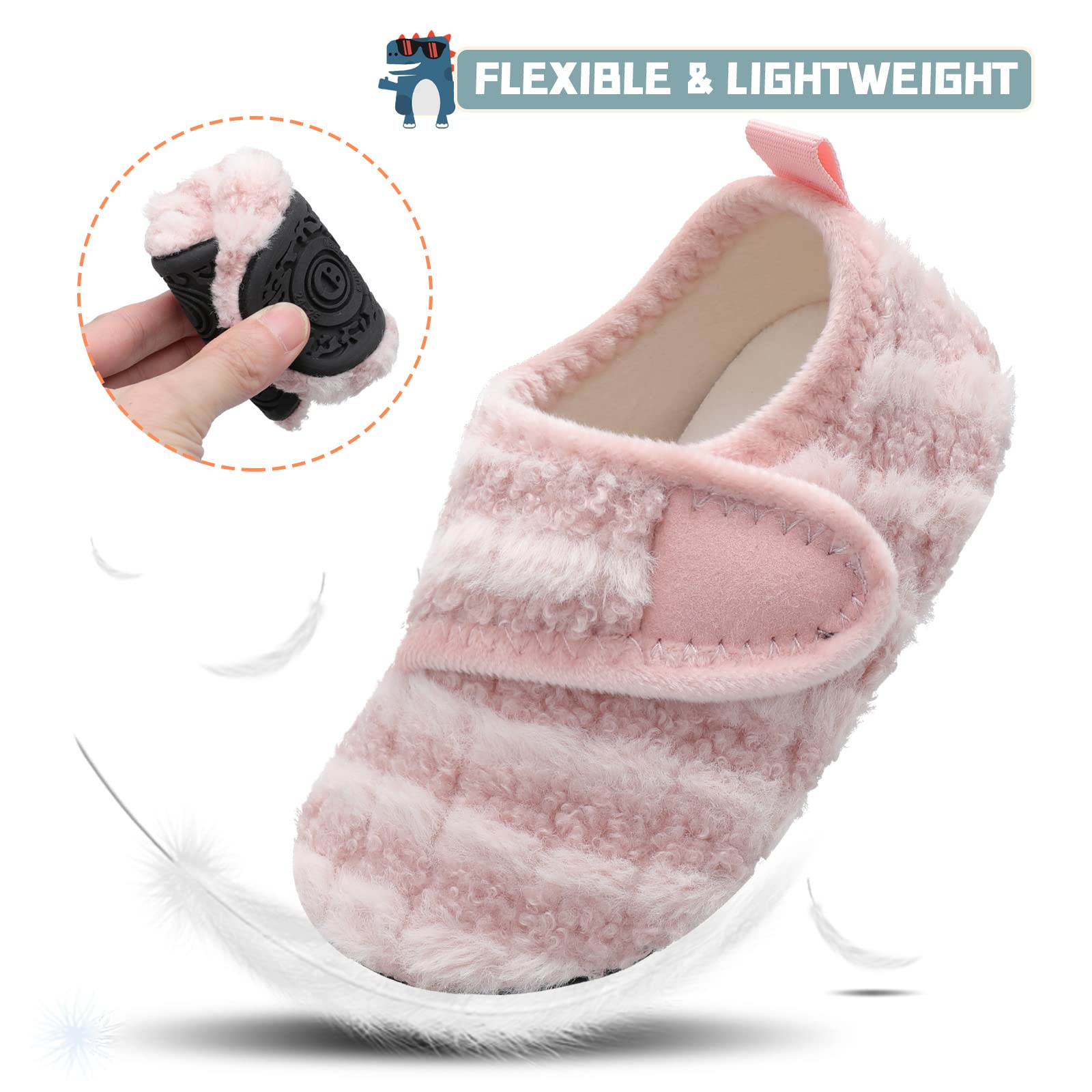 shopUAL Toddler Warm Winter House Slippers Baby Boys Girls Indoor Home Slippers Cozy Lightweight Non-Slip Shoes For Infant Kids Plush Linned
