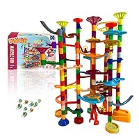 Marble Master Marble Run - 200pc Building Set & Glow in The Dark Glass Marbles for Boys & Girls, Build Large Roller Coaster Tracks & Racing Circuit Runs, STEM Toy Track Builder Kit for Kids Ages 8-12