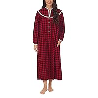 Sleepwear for Women Classic Long Sleeve Open Neck Soft Flannel Pajama Nightgown