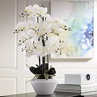 Potted Faux Artificial Flowers Arrangements Realistic White Phalaenopsis Orchid in White Ceramic Pot for Home Decoration Living Room Office Bedroom Bathroom Kitchen 29