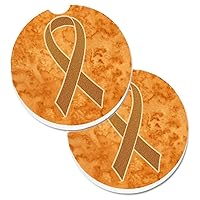 Caroline's Treasures AN1204CARC Orange Ribbon for Leukemia Awareness Set of 2 Cup Holder Car Coasters Absorbent Sandstone Coasters for Car Cup Holders Gifts for Men or Women, Large, Multicolor