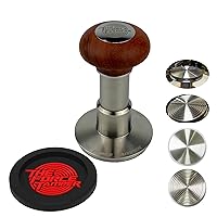The Force Tamper Automatic Impact Adjustable Constant Pressure and Autoleveling Coffee Tamper Reddish Brown Jellyfish Wooden Handle Set Pro (Duo-Distribute Set, 54.00mm)