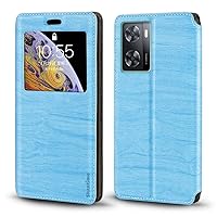 for Oppo A77S CPH2473 Case, Wood Grain Leather Case with Card Holder and Window, Magnetic Flip Cover for Oppo A77S CPH2473 (6.56”) Sky Blue