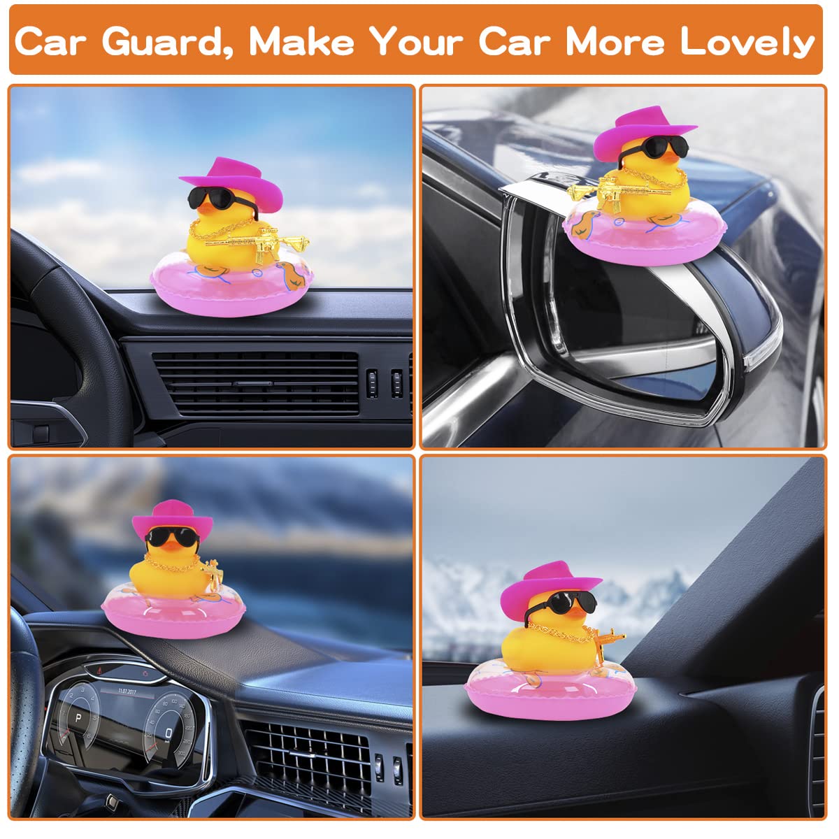 Rubber Duck for Car - Car Duck Decoration Dashboard, Rubber Duck Toy Car Ornament, Car Accessories Duck with Mini Sun Hat Swim Ring Necklace and Sunglasses for Party Favors, Birthdays, Bath Time