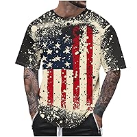 Men American Flag T-Shirt Summer Patriotic Vintage Short Sleeve Crewneck Pullover Tops 4th of July Hipster Tee Shirt