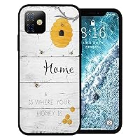 Compatible with iPhone 14 Case 6.1 inch, Bees Honey, Home is Where Your Honey is, Rustic Wood Grain Phone Case Ultra Slim Silicone Cover Anti-Scratch Shockproof Protective Rubber Case
