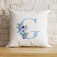 Monogram Initial Letter C Pillow Cases Blue Watercolor Floral Alphabet Sofa Pillow Cover Boho Cushion Covers with Invisible Zipper for Living Room Bedroom Sofa Chair Pillow Covers Home