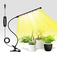 iPower LED Grow Light with Full Spectrum for Indoor Plants, Adjustable Gooseneck, 2/3 Light Modes&5/10 Dimmable Levels, 3 Auto Timing Modes, 1 Tubes, Yellow