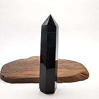 432g Natural Obsidian Crsytal Obelisk/Quartz Crystal Wand Tower Point Healing