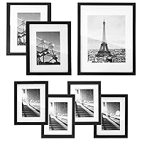 SONGMICS Gallery Wall Frame Set, Multi Picture Frames Set of 7, One 11x14, Two 8x10, Four 6x8 Collage Photo Frame with White Mat, Glass Front, Hanging or Tabletop Display, Black