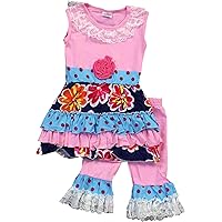 2 Pieces Little Girl Cute Lace Summer Dress Ruffles Capri Outfit Clothing Set