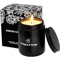 Black Scented Candle for Men, Eucalyptus&Orange Natural Fragranced Spring Candle, 6 Oz Candle with 100% Soy Wax - 40h Long Lasting Burning - Men Candle as Father’s Day, Birthday Gift