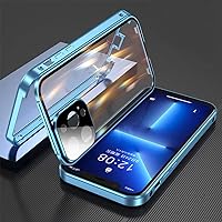 Double Sided HD Glass Metal Frame Case for iPhone 15 14 Plus 13 12 11 Pro Max Lock Catch Cover Camera Lens Protection,Blue,for iPhone 14pro max