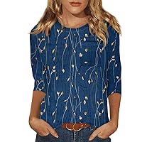 3/4 Sleeve Tops for Women Plus Size Crewneck Sweatshirts Trendy Casual Long Sleeve T Shirts Western Floral Blouses