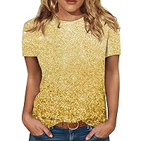 Sequin Tops for Women Summer Fashion Full Shiny Gradient Womens Short Sleeve Shirts Casual Fit Glitter Women Blouse