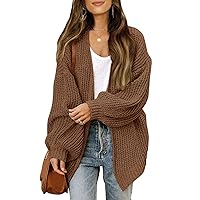 MEROKEETY Women's 2024 Fall Open Front Long Lantern Sleeve Cardigan Oversized Chunky Outwear with Pocket